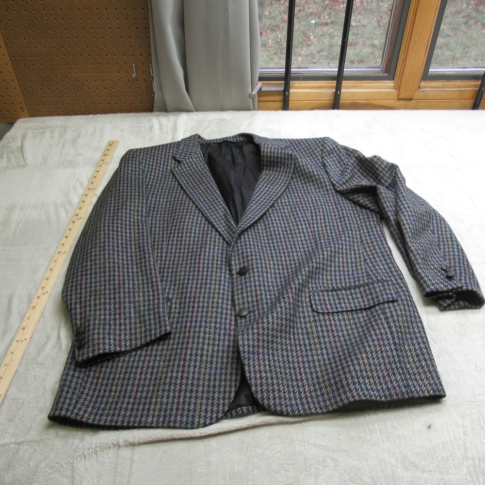 Burberry Wool Blazer Mens 48R XL? Gray Houndstooth 2 Button Ventless‎ Coat VTG